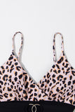 Black Animal Print Belted Ruched V Neck One-piece Swimsuit