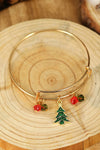 Gold Christmas Candy Cane Beading Pendant Bracelet