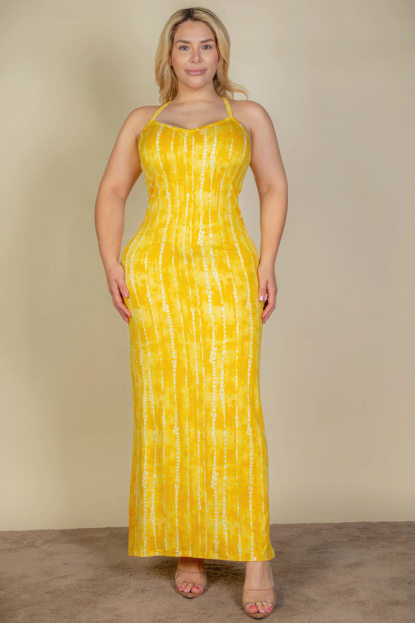 Plus Size Tie Dye Printed Cami Bodycon Maxi Dress