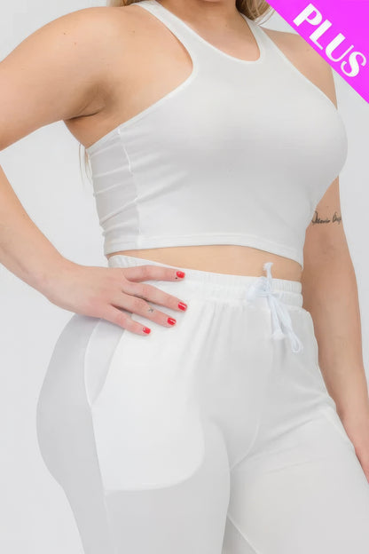 Plus Size Crop Tank Top & Ruched Pants Set