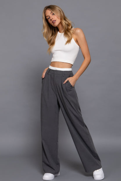 Contrast Waist Boxer Straight Long Pants