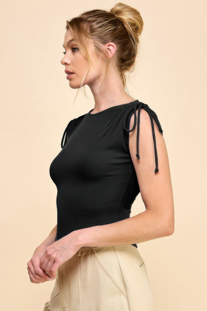 Ruching Shoulder Ribbed Top