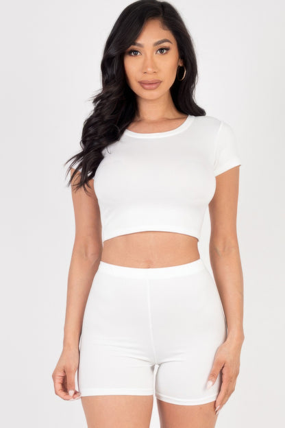 Short Sleeve Crop Top & Shorts Set