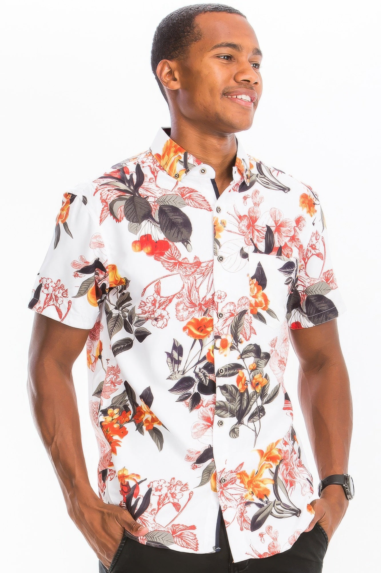 Hawaiian Print Button Down Shirt