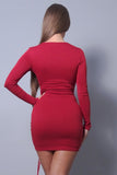 Sexy & Chic Long Sleeve Square Neck Ruching Tie Basic Dress