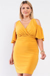 Plus Size Off-the-shoulder Plunging Wrap V-neck Fitted Mini Dress