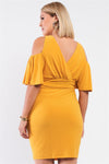 Plus Size Off-the-shoulder Plunging Wrap V-neck Fitted Mini Dress