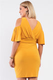 Plus Size Off-the-shoulder Plunging Wrap V-neck Fitted Mini Dress