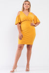 Plus Size Off-the-shoulder Plunging Wrap V-neck Fitted Mini Dress