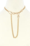 Oval Charm Curb Link Metal Necklace
