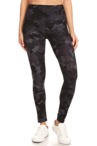 5-inch Long Yoga Style Banded Lined Camouflage Printed Knit Legging With High Waist