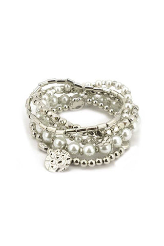 Fashion Metal Pearl Bead Stretch Multi Bracelet