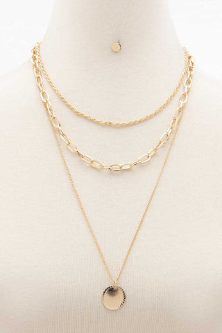Coin Charm Oval Link Layered Necklace