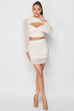 Sexy Sheer Cutout Puff Sleeved Top And Skirt Set