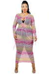 Plus Size See-through Gradient Fishnet Overlay Dress