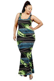 Plus Size Leaf & Chain Print Bodycon Maxi Dress