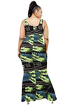 Plus Size Leaf & Chain Print Bodycon Maxi Dress