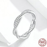 Authentic 925 Sterling Silver Finger Rings Wave BRAIDED PAVE LEAVES Twisted Ring