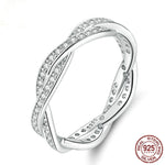 Authentic 925 Sterling Silver Finger Rings Wave BRAIDED PAVE LEAVES Twisted Ring