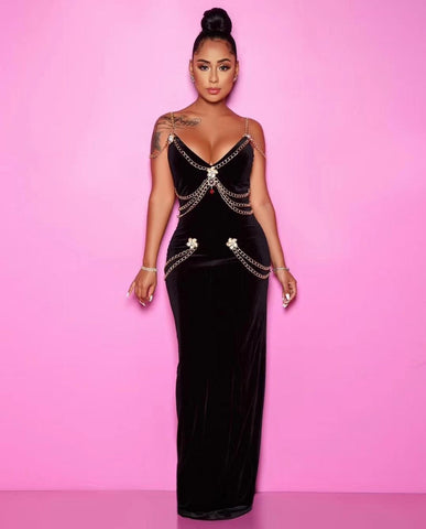 Sexy Sleeveless Chain Maxi Long Bandage Dress Designer Fashion