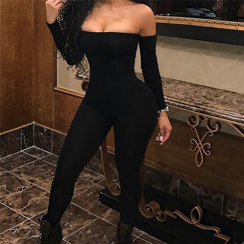 Sexy Womens Long Sleeve Off Shoulder Bodycon Jumpsuit Romper