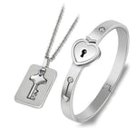 Fashion Lock Key Titanium Stainless Steel Bracelet Necklace Couple Sets