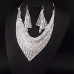 Shining Rhinestone Metal Slice Bib Choker Necklaces Earrings Jewelry Sets