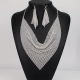 Shining Rhinestone Metal Slice Bib Choker Necklaces Earrings Jewelry Sets
