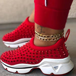 Women Sneakers Rivet Platform Wedges Casual Anti-Slip Breathable Running Slip On