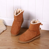 Fashion Ankle Bowknot Snow Boots Genuine Leather