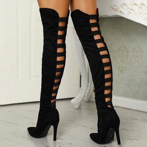 Sexy Black Women's Long Over The Knee Thigh High Heel Boots