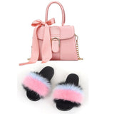 Women Shoes Real Fox Fur Slides And Bags