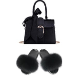 Women Shoes Real Fox Fur Slides And Bags