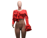 New Fashion Ruffle Solid Color Single Side Splicing Top