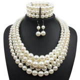 Imitation Pearl Beaded Necklace Bracelet Earring Set