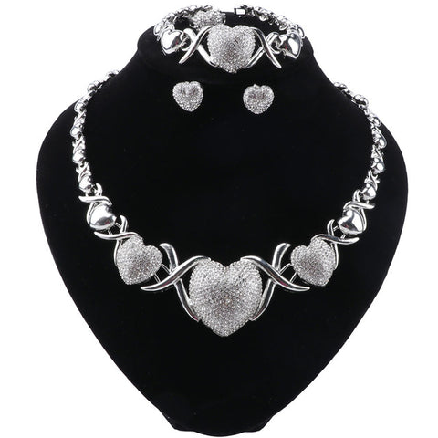 Luxury Bridal Wedding Necklace Earrings Set Costume Heart Shape Design