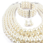 Imitation Pearl Beaded Necklace Bracelet Earring Set
