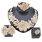 New Women Wedding Bridal Crystal Multi Flower Cluster Statement Necklace Dangle Earrings Bangle Ring Jewelry Set
