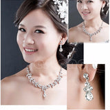 New Women Fashion Bridal Rhinestone Crystal Drop Necklace Earring Jewelry Set