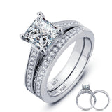 New! Real 925 Sterling Silver Princess Cut Wedding Ring Sets