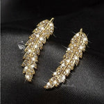 New Arrival Hot Sale Luxury Jewelry 925 Sterling Silver Pave White Sapphire CZ Diamond Leaf Feather Stud Earring