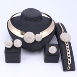 Gold Color Rhinestone Crystal Necklace Earring Bracelet Ring Sets